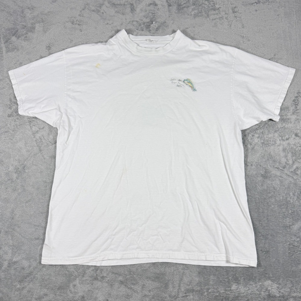Vintage Reyn Spooner Mens XXL T-Shirt White Eddy Y Fishing Graphic USA Made